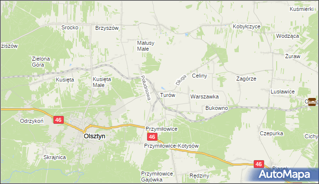 mapa Turów gmina Olsztyn, Turów gmina Olsztyn na mapie Targeo