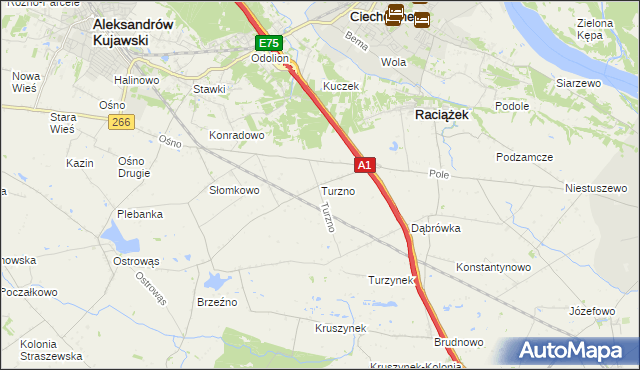 mapa Turzno gmina Raciążek, Turzno gmina Raciążek na mapie Targeo