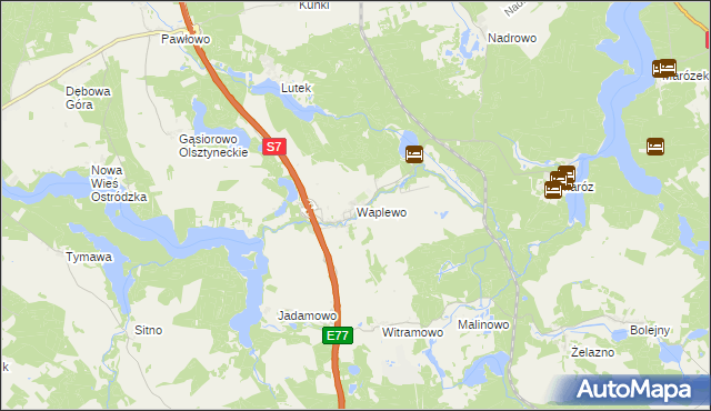 mapa Waplewo gmina Olsztynek, Waplewo gmina Olsztynek na mapie Targeo