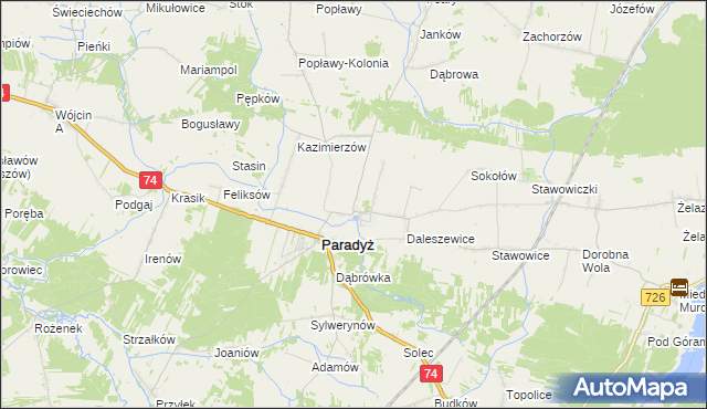 mapa Wielka Wola gmina Paradyż, Wielka Wola gmina Paradyż na mapie Targeo