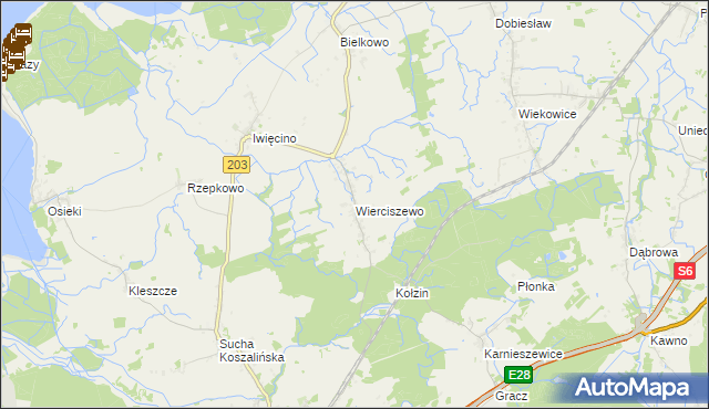 mapa Wierciszewo gmina Sianów, Wierciszewo gmina Sianów na mapie Targeo