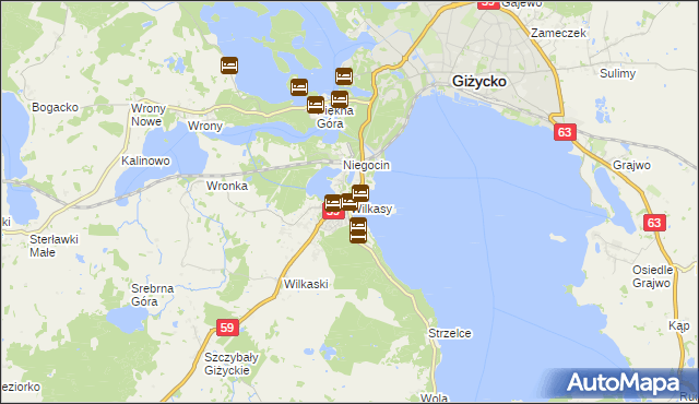 mapa Wilkasy gmina Giżycko, Wilkasy gmina Giżycko na mapie Targeo