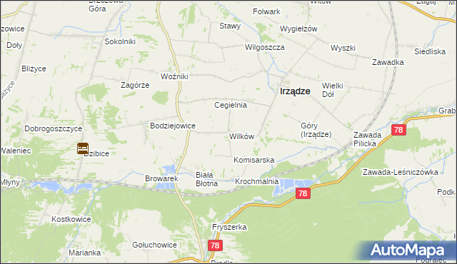 mapa Wilków gmina Irządze, Wilków gmina Irządze na mapie Targeo