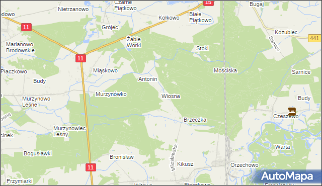 mapa Wiosna gmina Krzykosy, Wiosna gmina Krzykosy na mapie Targeo