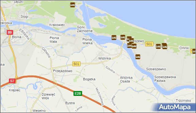 mapa Wiślinka, Wiślinka na mapie Targeo