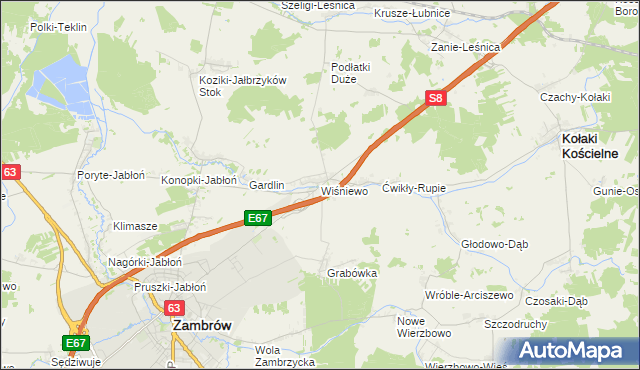 mapa Wiśniewo gmina Zambrów, Wiśniewo gmina Zambrów na mapie Targeo