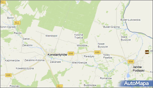 mapa Witoldów gmina Konstantynów, Witoldów gmina Konstantynów na mapie Targeo