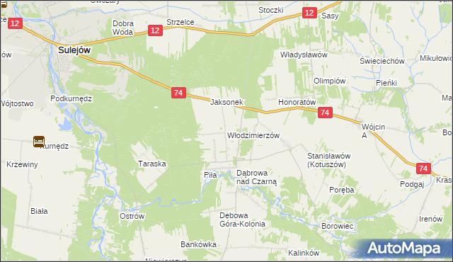 mapa Włodzimierzów gmina Aleksandrów, Włodzimierzów gmina Aleksandrów na mapie Targeo