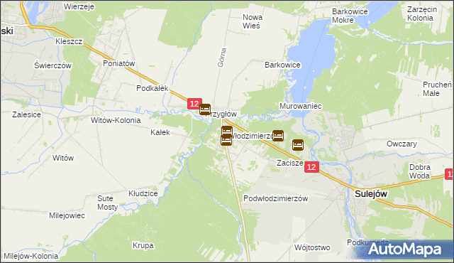 mapa Włodzimierzów gmina Sulejów, Włodzimierzów gmina Sulejów na mapie Targeo