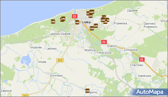 mapa Wodnica gmina Ustka, Wodnica gmina Ustka na mapie Targeo