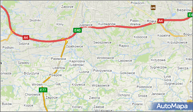 mapa Wróblowice gmina Kraków, Wróblowice gmina Kraków na mapie Targeo