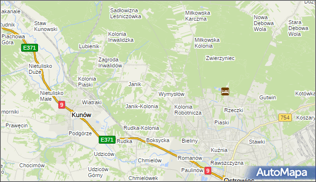 mapa Wymysłów gmina Kunów, Wymysłów gmina Kunów na mapie Targeo