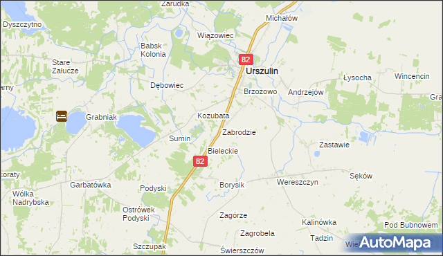 mapa Zabrodzie gmina Urszulin, Zabrodzie gmina Urszulin na mapie Targeo