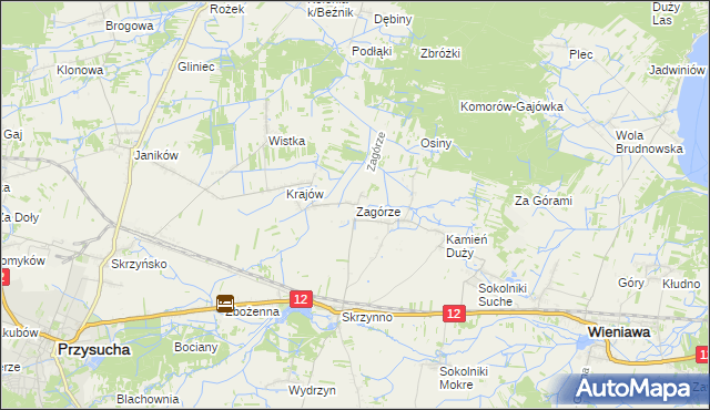 mapa Zagórze gmina Wieniawa, Zagórze gmina Wieniawa na mapie Targeo