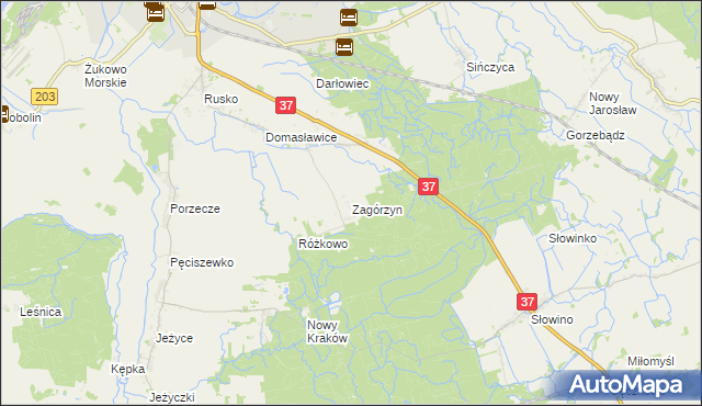 mapa Zagórzyn gmina Darłowo, Zagórzyn gmina Darłowo na mapie Targeo