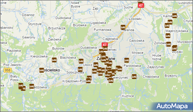 mapa Zakopanego, Zakopane na mapie Targeo