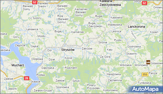 mapa Zakrzów gmina Stryszów, Zakrzów gmina Stryszów na mapie Targeo