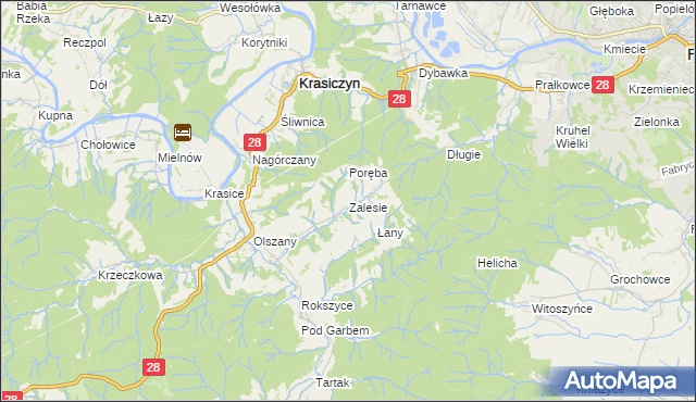 mapa Zalesie gmina Krasiczyn, Zalesie gmina Krasiczyn na mapie Targeo