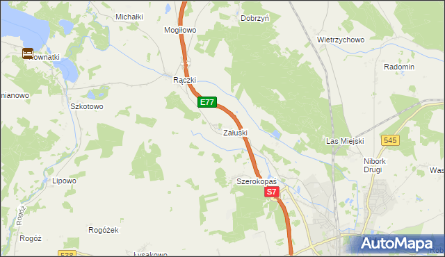 mapa Załuski gmina Nidzica, Załuski gmina Nidzica na mapie Targeo