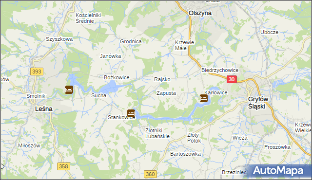 mapa Zapusta gmina Olszyna, Zapusta gmina Olszyna na mapie Targeo