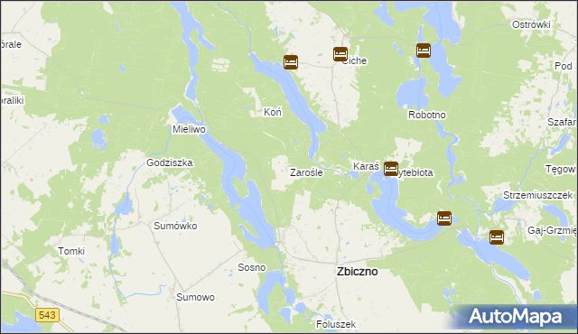 mapa Zarośle gmina Zbiczno, Zarośle gmina Zbiczno na mapie Targeo