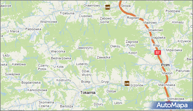 mapa Zawadka gmina Tokarnia, Zawadka gmina Tokarnia na mapie Targeo