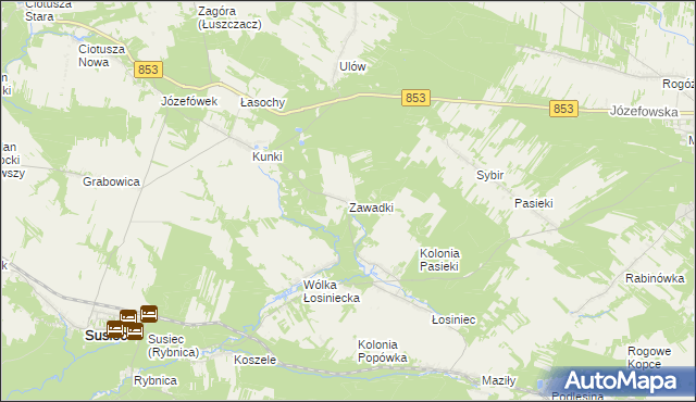 mapa Zawadki gmina Susiec, Zawadki gmina Susiec na mapie Targeo