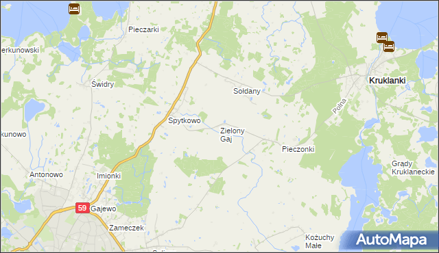 mapa Zielony Gaj gmina Giżycko, Zielony Gaj gmina Giżycko na mapie Targeo