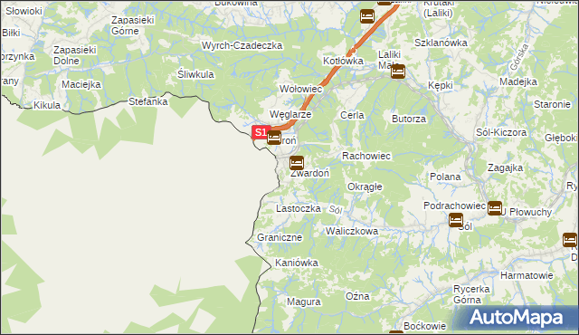 mapa Zwardoń, Zwardoń na mapie Targeo