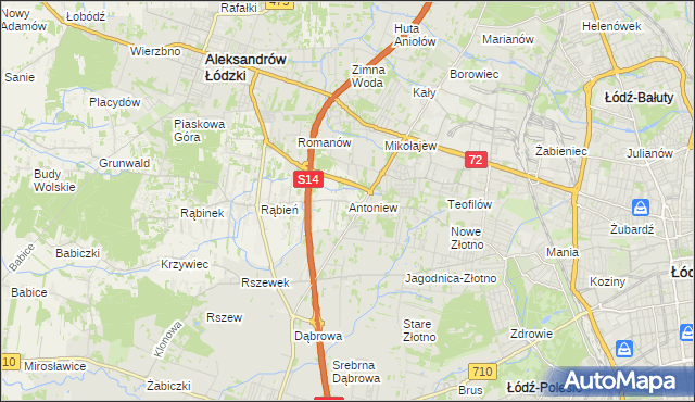 mapa Antoniew gmina Aleksandrów Łódzki, Antoniew gmina Aleksandrów Łódzki na mapie Targeo