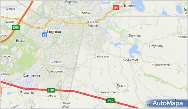 mapa Bartoszów gmina Legnickie Pole, Bartoszów gmina Legnickie Pole na mapie Targeo