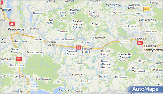 mapa Barwałd Średni, Barwałd Średni na mapie Targeo