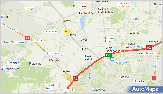 mapa Biała gmina Kłobuck, Biała gmina Kłobuck na mapie Targeo