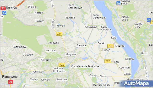 mapa Bielawa gmina Konstancin-Jeziorna, Bielawa gmina Konstancin-Jeziorna na mapie Targeo