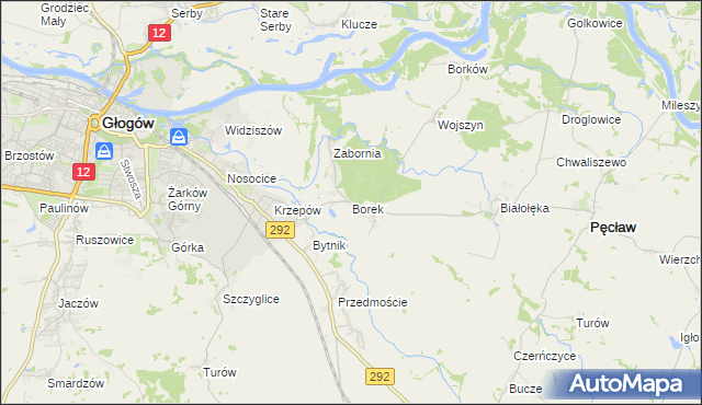 mapa Borek gmina Głogów, Borek gmina Głogów na mapie Targeo