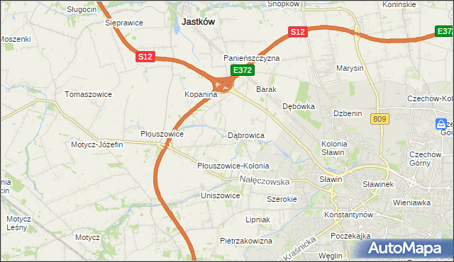 mapa Dąbrowica gmina Jastków, Dąbrowica gmina Jastków na mapie Targeo