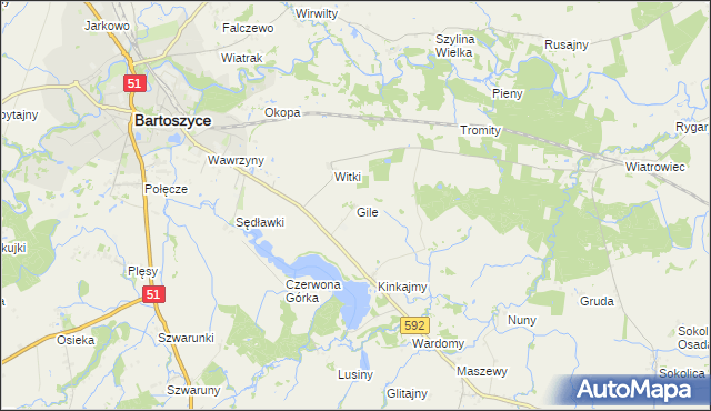 mapa Gile gmina Bartoszyce, Gile gmina Bartoszyce na mapie Targeo