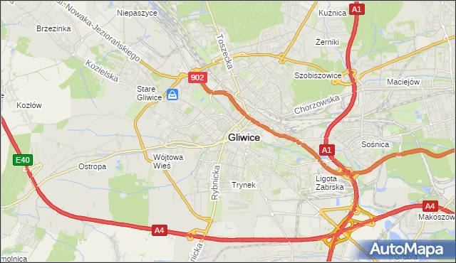 mapa Gliwic, Gliwice na mapie Targeo