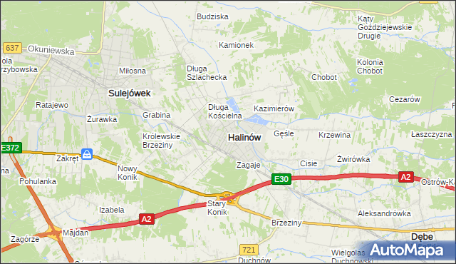 mapa Halinów powiat miński, Halinów powiat miński na mapie Targeo