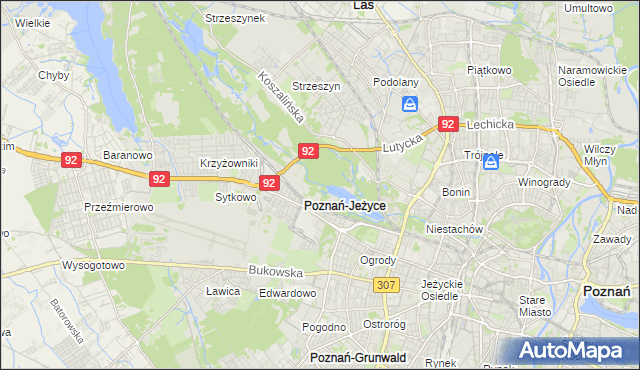 mapa Jeżyce gmina Poznań, Jeżyce gmina Poznań na mapie Targeo