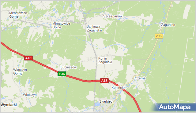 mapa Konin Żagański, Konin Żagański na mapie Targeo