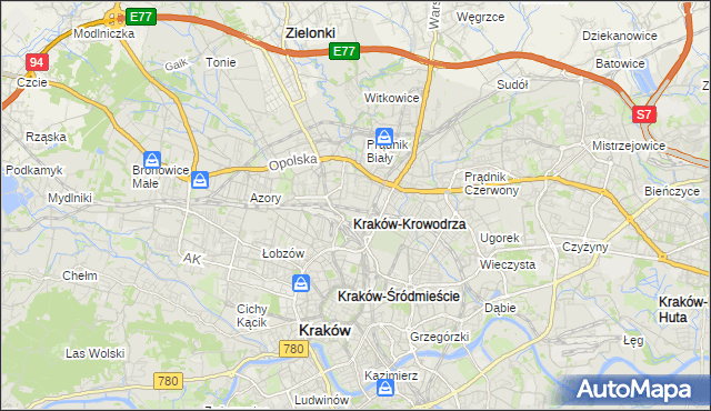 mapa Krowodrza, Krowodrza na mapie Targeo