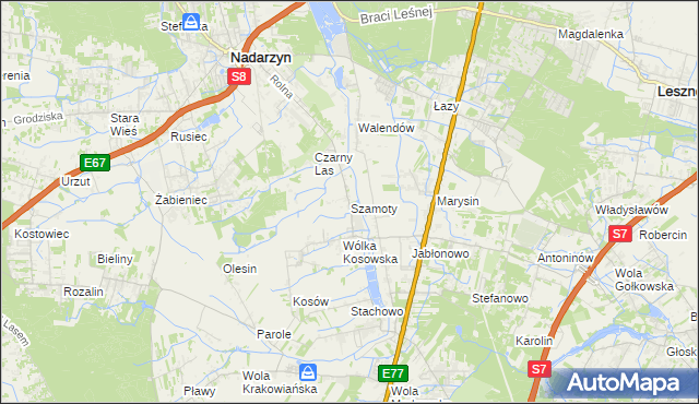 mapa Szamoty gmina Nadarzyn, Szamoty gmina Nadarzyn na mapie Targeo