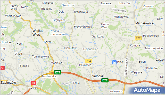 mapa Trojanowice gmina Zielonki, Trojanowice gmina Zielonki na mapie Targeo