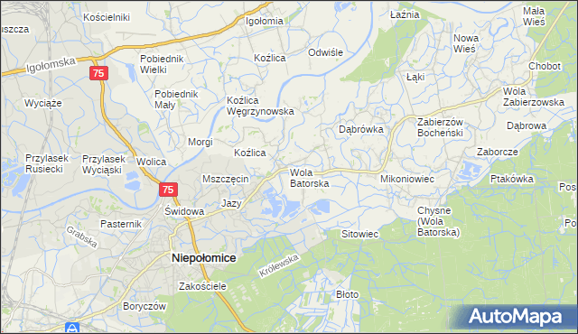 mapa Wola Batorska, Wola Batorska na mapie Targeo