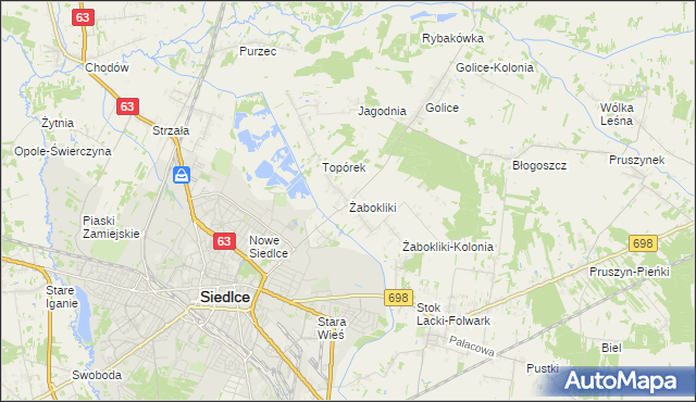 mapa Żabokliki gmina Siedlce, Żabokliki gmina Siedlce na mapie Targeo