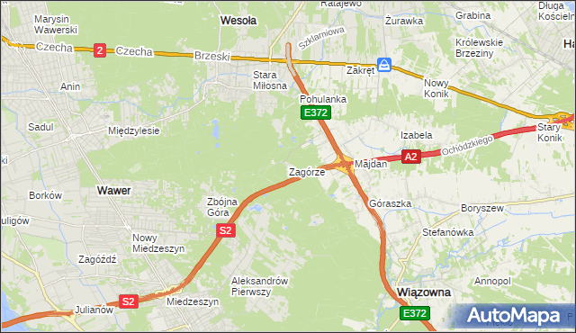 mapa Zagórze gmina Wiązowna, Zagórze gmina Wiązowna na mapie Targeo