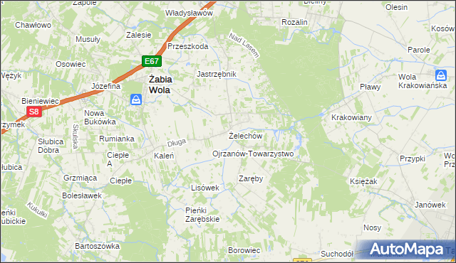 mapa Żelechów gmina Żabia Wola, Żelechów gmina Żabia Wola na mapie Targeo