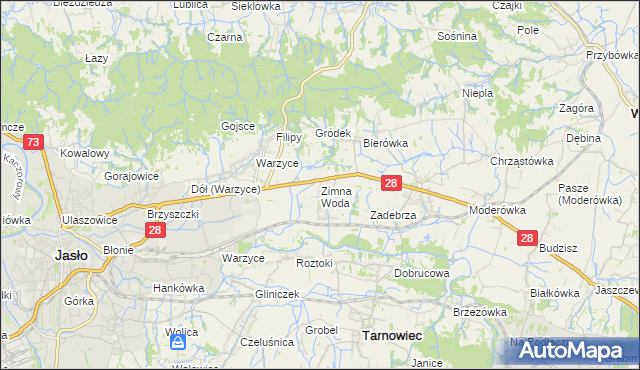 mapa Zimna Woda gmina Jasło, Zimna Woda gmina Jasło na mapie Targeo