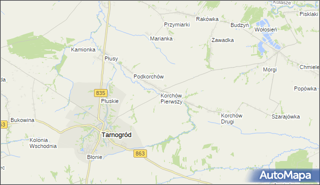 mapa Korchów Pierwszy, Korchów Pierwszy na mapie Targeo